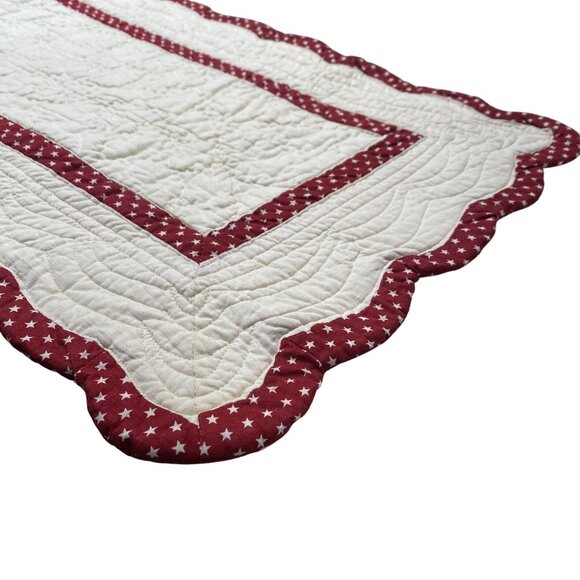 VTG Quilted table runner Maroon star print quilt handmade burgundy 4th july Patr - Picture 2 of 14